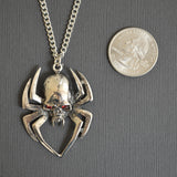 Gothic Spider Skull Head with Red Austrian Crystals Pewter Pendant Necklace NK-572