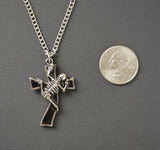 Skeleton Climbing Black Cross Pewter Pendant Necklace NK-578