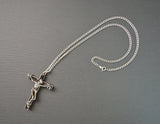 Skeleton on Black Cross Pewter Pendant Necklace NK-579