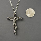 Skeleton on Black Cross Pewter Pendant Necklace NK-579