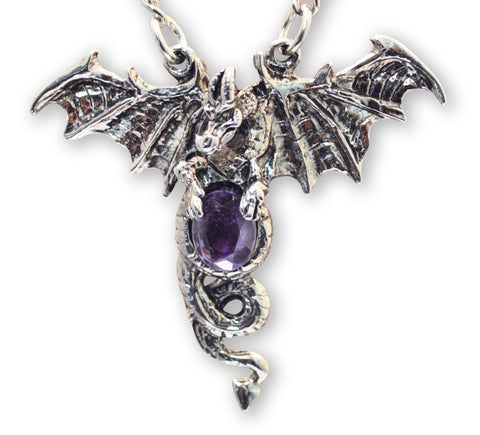 Dragon with Purple Cabochon Medieval Renaissance Pendant Necklace NK-588P