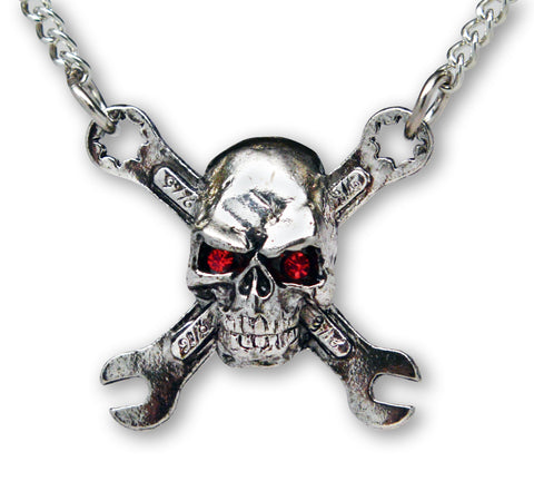Rat Rod Motor Head Skull on Crossed Wrenches Pendant Necklace NK-590