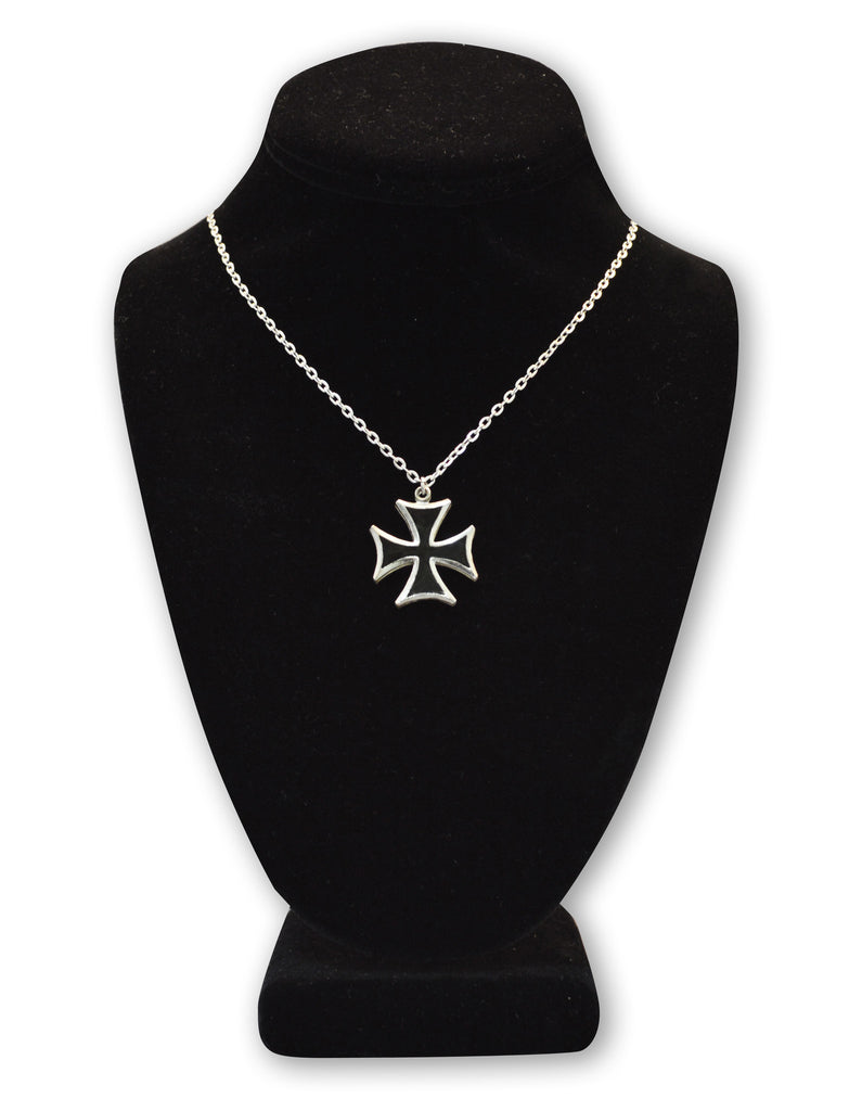 Maltese Cross Surfers Cross Black Enamel on Silver Pewter