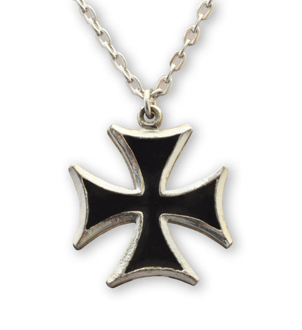 Maltese Cross Surfers Cross Black Enamel on Silver Pewter Medium Pendant Necklace NK-5