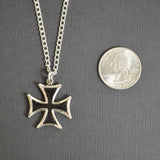 Maltese Cross Surfers Cross Black Enamel on Silver Pewter Medium Pendant Necklace NK-5