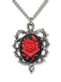 Gothic Red Rose Cameo Surrounded by Thorns Pendant Necklace NK-604RB