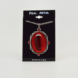 Vampire Blood Red Cabochon Pendant Necklace Set in Silver Pewter Frame NK-608