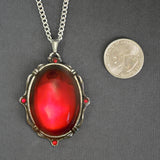 Vampire Blood Red Cabochon Pendant Necklace Set in Silver Pewter Frame NK-608