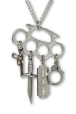 Weapons Dangle on Brass Knuckles Silver Pewter Pendant Necklace NK-615