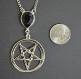 Inverted Pentacle with Black Crystal Medieval Renaissance Pendant Necklace NK-616