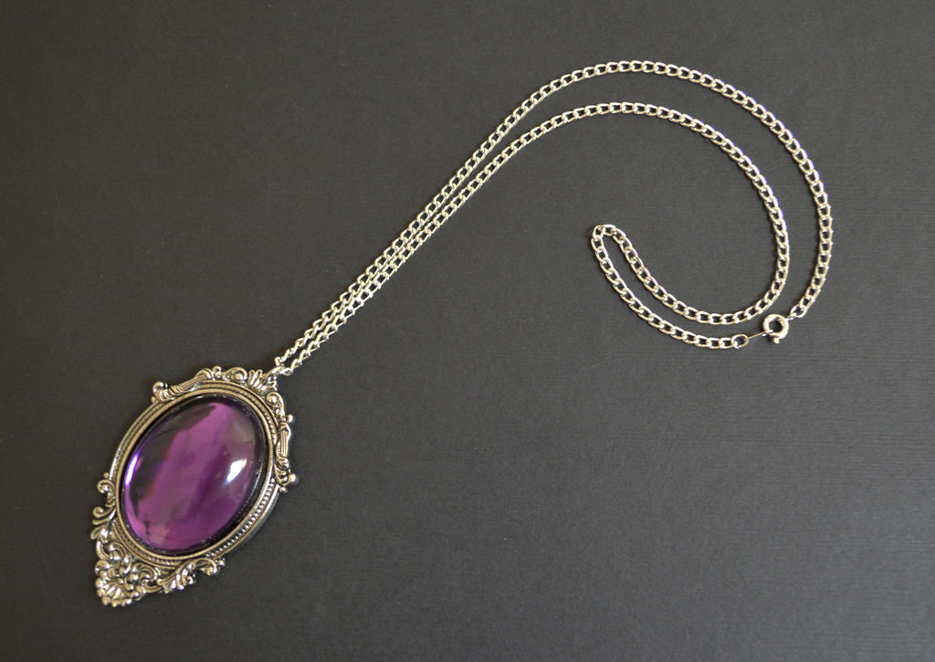 Purple Cabochon in Pewter Frame Pendant Necklace Vampire