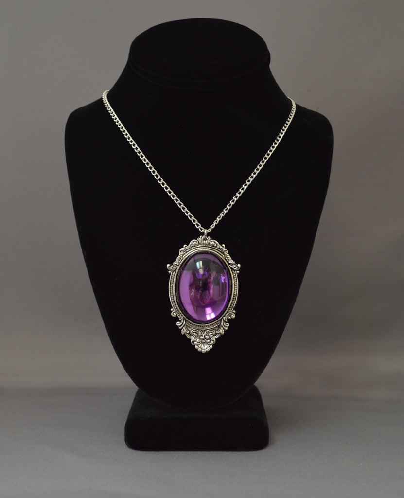 Purple Cabochon in Pewter Frame Pendant Necklace Vampire Purple Cabochon in Pewter Frame Pendant Necklace Vampire