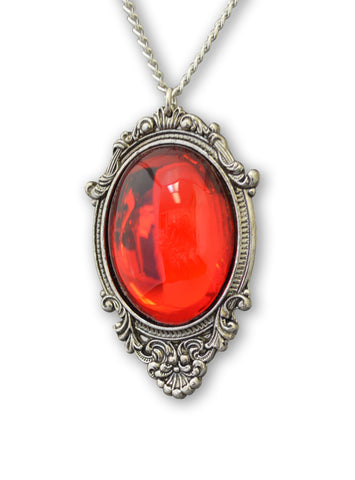 Blood Red Cabochon in Pewter Frame Pendant Necklace Vampire Jewelry NK-620R