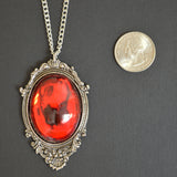 Blood Red Cabochon in Pewter Frame Pendant Necklace Vampire Jewelry NK-620R