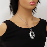 Gothic Lolita Skull Cameo Black on White in Silver Frame Pendant Necklace NK-629BW