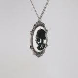 Gothic Lolita Skull Cameo Black on White in Silver Frame Pendant Necklace NK-629BW