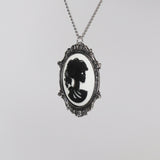 Gothic Lolita Skull Cameo Black on White in Silver Frame Pendant Necklace NK-629BW