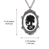 Gothic Lolita Skull Cameo Black on White in Silver Frame Pendant Necklace NK-629BW