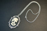 Gothic Lolita Skull Cameo Ivory on Black in Silver Frame Pendant Necklace NK-629IB