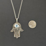 Lucky Hamsa Hand Evil Eye Amulet Silver Pewter Pendant Necklace NK-631