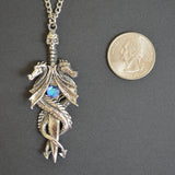 Double Dragon Sword with Blue Crystal Pendant Necklace NK-646