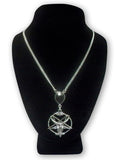 Gothic Baphomet with Black Crystal Silver Pewter Pendant Necklace NK-647