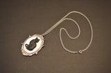 Black Cat Cameo in Antique Silver Frame Pendant Necklace NK-653