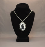 Black Cat Cameo in Antique Silver Frame Pendant Necklace NK-653