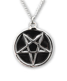 Silver Pentacle with Hand Painted Black Enamel Pendant Necklace NK-656