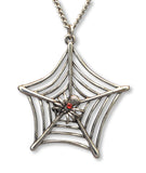Spider on Web with Red Crystal Silver Pewter Pendant Necklace (large) NK-662