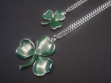 Irish Shamrock Pendant Necklace Green Enamel on Pewter Medium Size NK-667