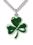 Irish Shamrock Pendant Necklace Green Enamel on Pewter Medium Size NK-667