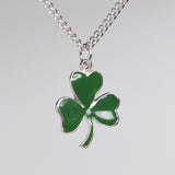 Irish Shamrock Pendant Necklace Green Enamel on Pewter Medium Size NK-667