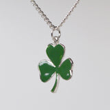 Irish Shamrock Pendant Necklace Green Enamel on Pewter Medium Size NK-667