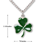 Irish Shamrock Pendant Necklace Green Enamel on Pewter Medium Size NK-667