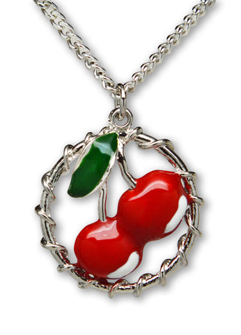 Retro Red Cherries in Vines Classic Pendant Necklace NK-673