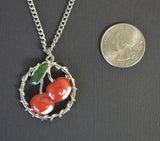 Retro Red Cherries in Vines Classic Pendant Necklace NK-673