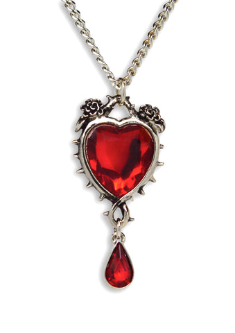 Gothic Romance Red Heart Austrian Crystals Thorns and Roses Romance Pendant Necklace NK-677