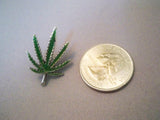 Marijuana Pot Leaf Green Enamel on Silver Pewter Jacket or Hat Pin Medium P-17E