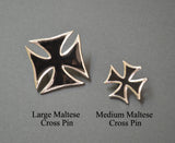Maltese Cross Surfers Cross Jacket or Hat Pin Black Enamel and Silver Pewter (large) P-69