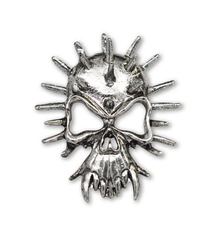 Gothic Spiked Skull with Fangs Jacket or Hat Pin Antique Silver Finish Pewter P-64