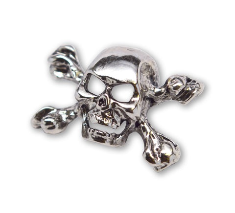 Gothic Skull and Crossbones Jacket or Hat Pin Polished Silver Finish Pewter P-68