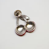 Retro Cherry Jacket or Hat Pin Classic Pewter Red and Green Enamel P-70