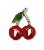 Retro Cherry Jacket or Hat Pin Classic Pewter Red and Green Enamel P-70