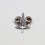 Marijuana Pot Leaf Green Enamel on Silver Pewter Jacket or Hat Pin Large P-72