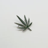Marijuana Pot Leaf Green Enamel on Silver Pewter Jacket or Hat Pin Large P-72