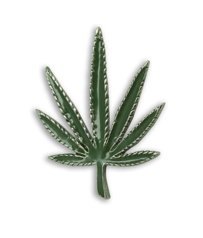 Marijuana Pot Leaf Green Enamel on Silver Pewter Jacket or Hat Pin Large P-72