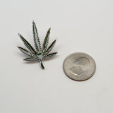 Marijuana Pot Leaf Green Enamel on Silver Pewter Jacket or Hat Pin Large P-72