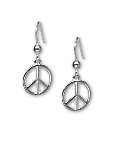 USA 925 Sterling Silver Peace Sign Dangle Earrings SS003