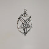 Sterling Silver Baphomet Goat Head Satanic Inverted Pentacle Pentagram Pendant SSNK-546